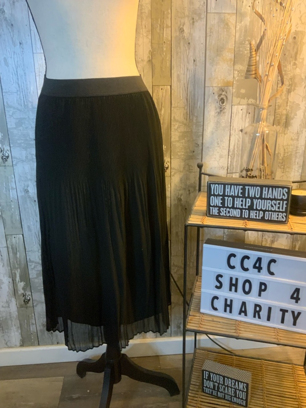 INC International Concepts Black Pleated Midi Skirt
